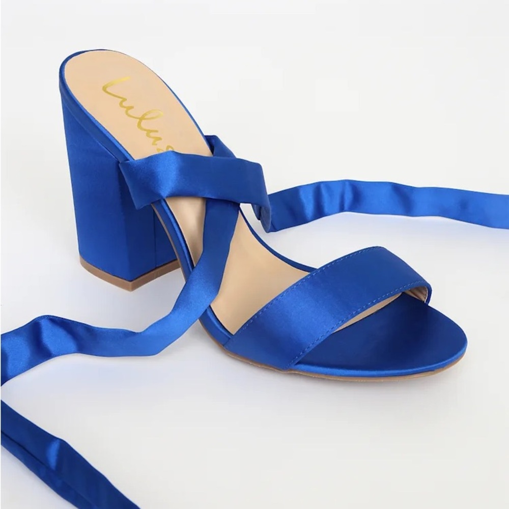 Alta Blue Satin Lace-Up Heels